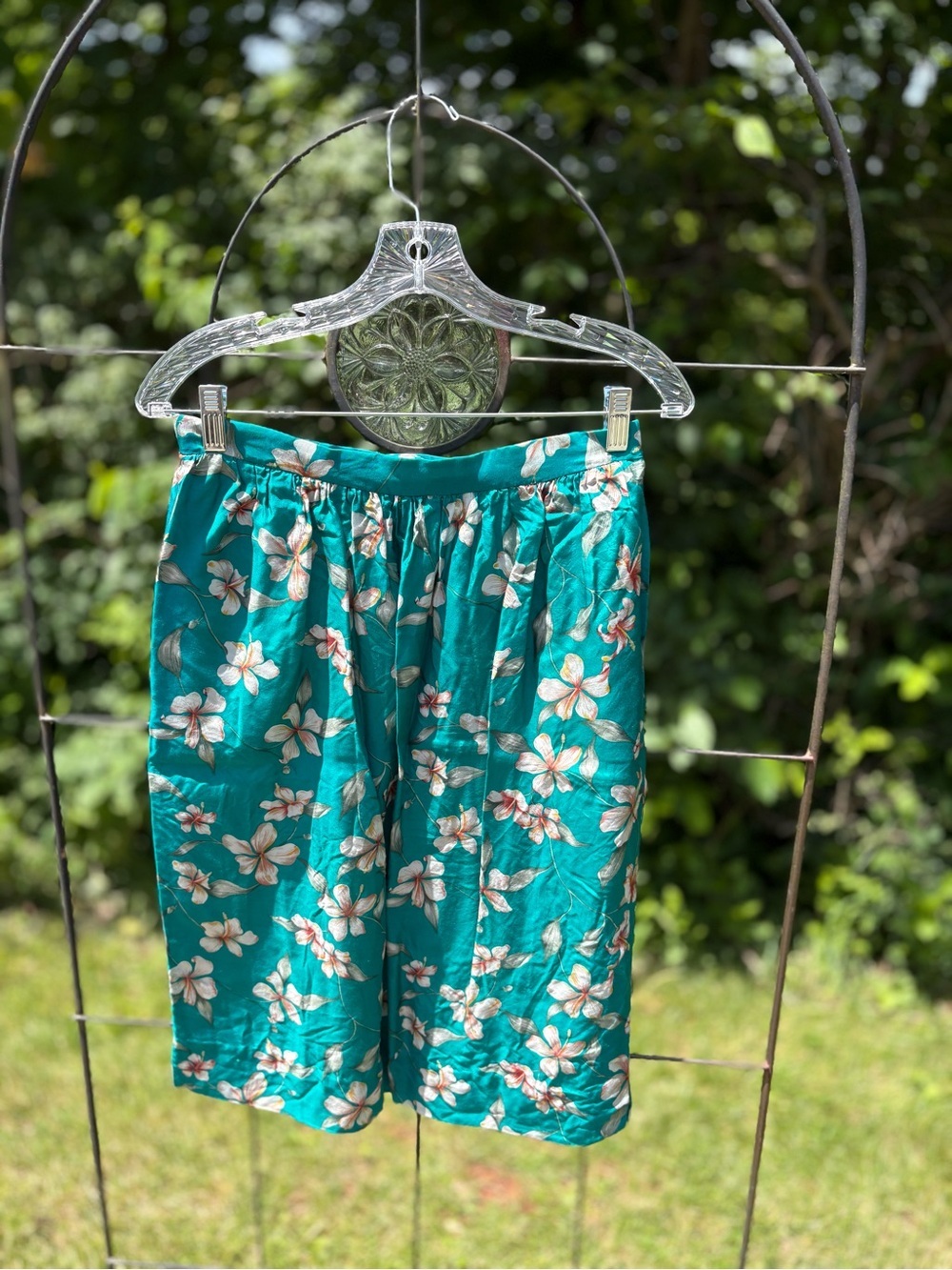 Vintage Women’s Floral Teal Midi Skirt Hawaiian Summer Lightweight A-Line Retro - Picture 7 of 12